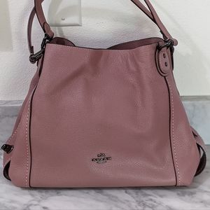 NWOT COACH Edie Refined Pebble Leather Large Shoulder Bag Pink #57125